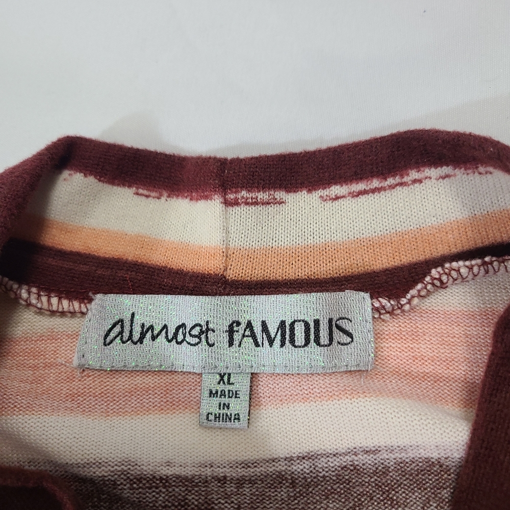 Almost Famous Womens PinkMaroonTan Stripped Bishop Sleeve Sweater Dress XL - Picture 8 of 10